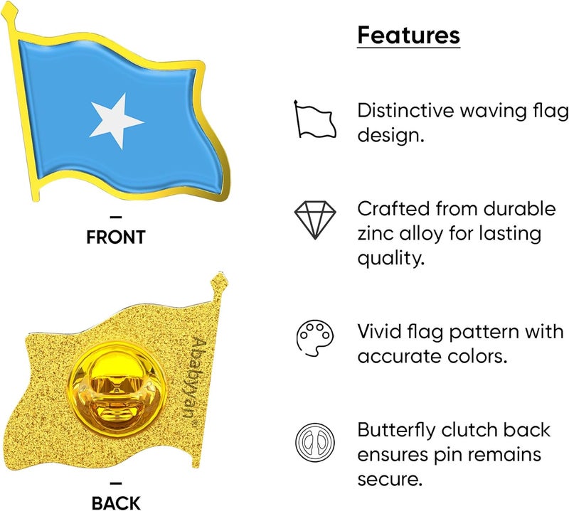 Ababyyan Somalia Flag Lapel Pin - Enamel Metal National Badge | World Travel Souvenir Gifts for Men & Women | Country Flag Patriotic Brooch Bulk Pack of Pins for Hat, Tie, Clothes, Backpack (1pc) - Image 3